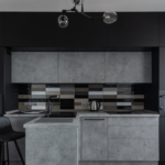 warm black wallpaper for a modern kitchen